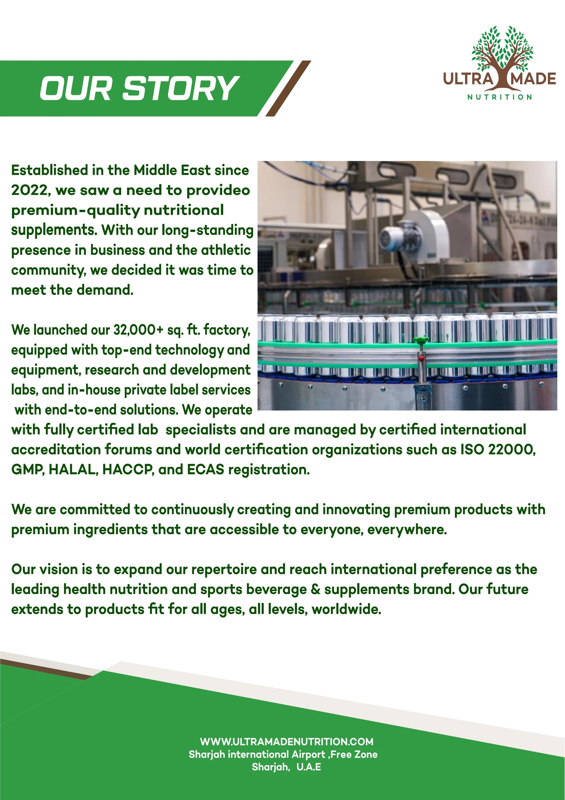 Ultramade Nutrition catalogue, page 2: Company profile