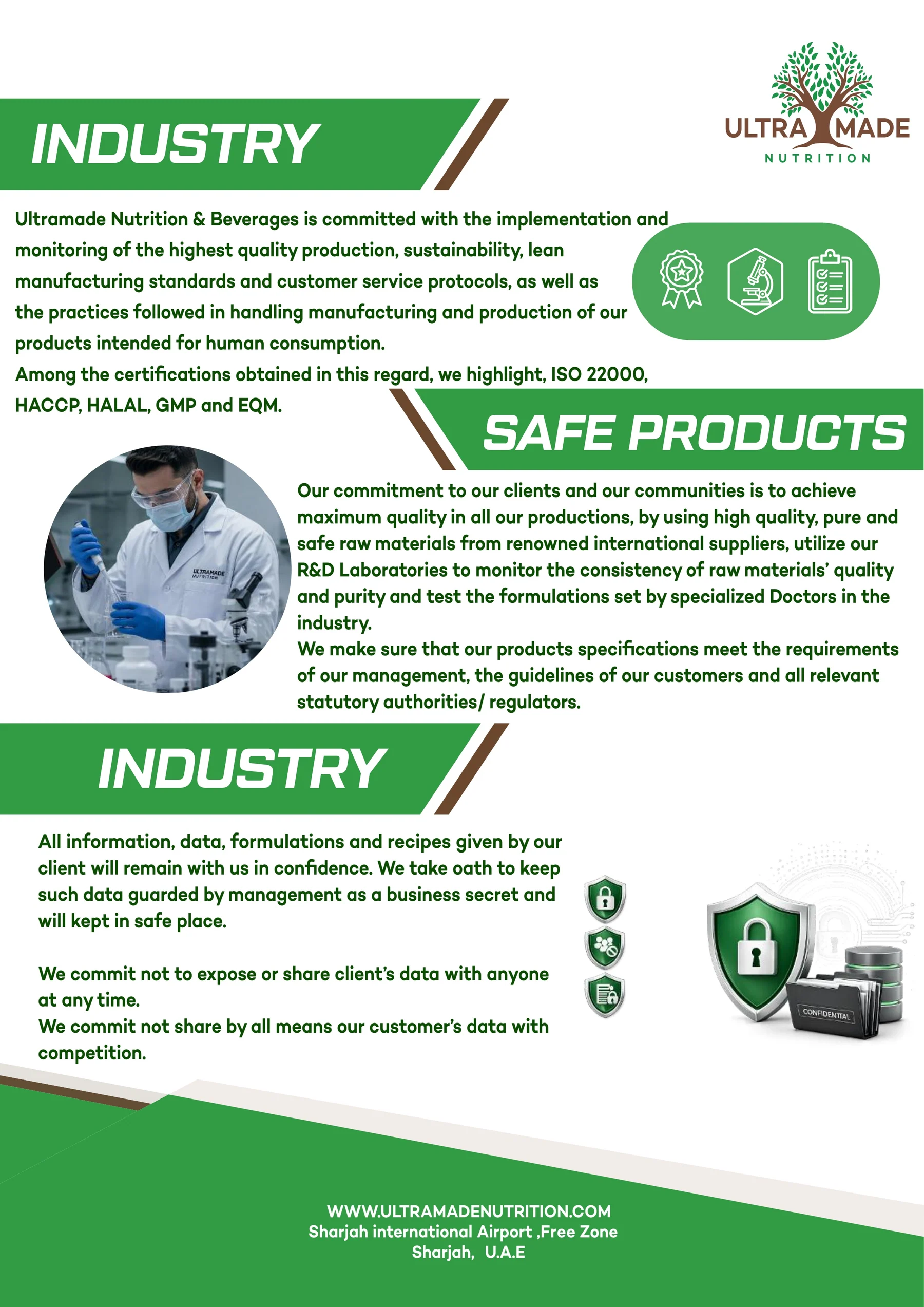Ultramade Nutrition catalogue, page 7: Company profile