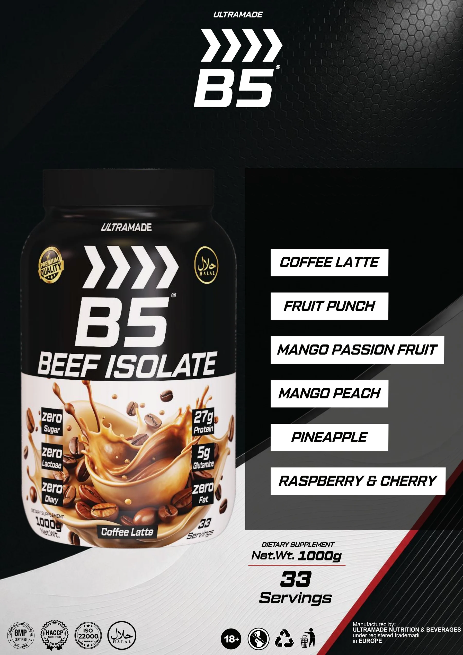 Ultramade Nutrition catalogue, page 34: B5 Beef Isolate